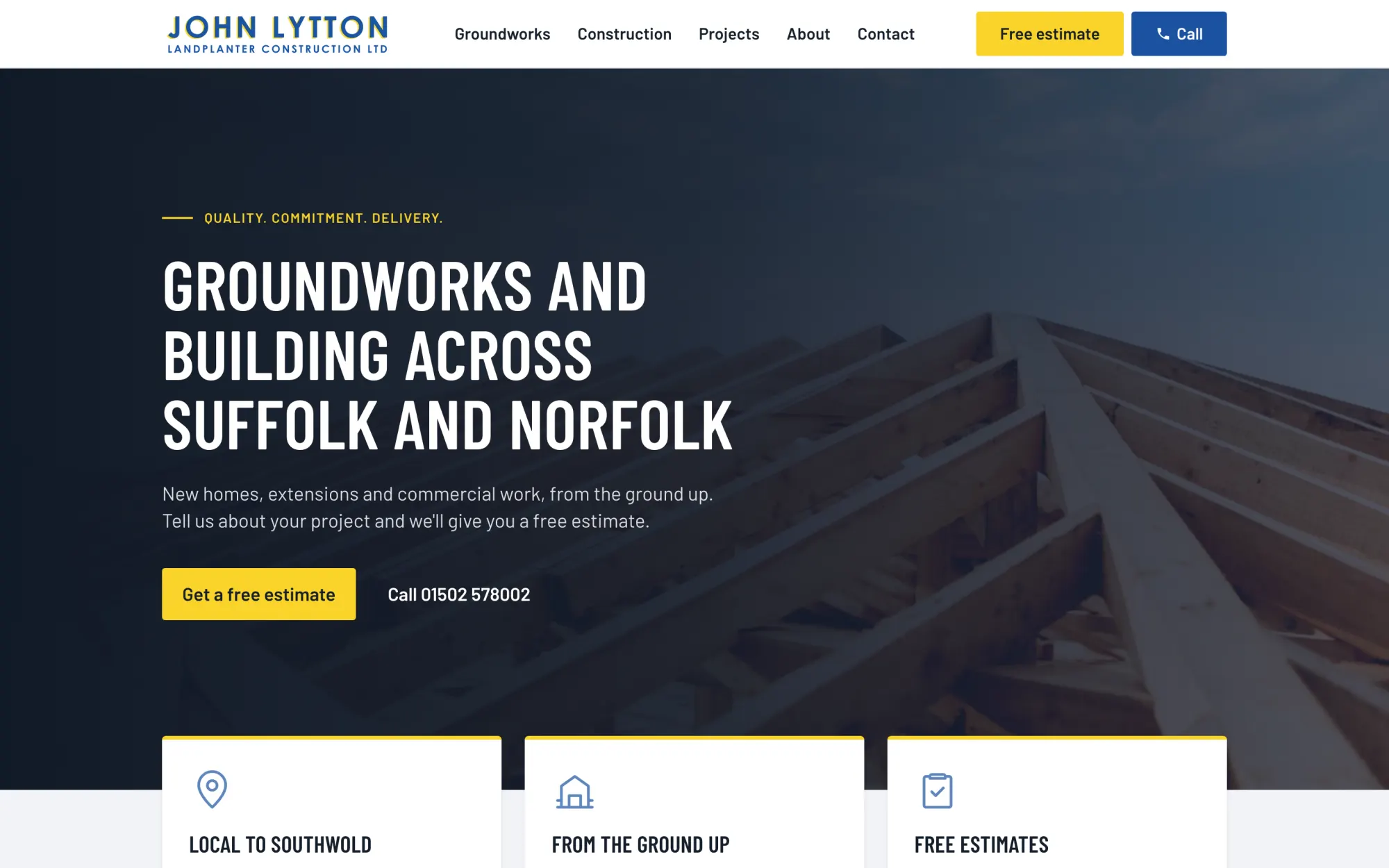 The John Lytton Builders home page on a computer.