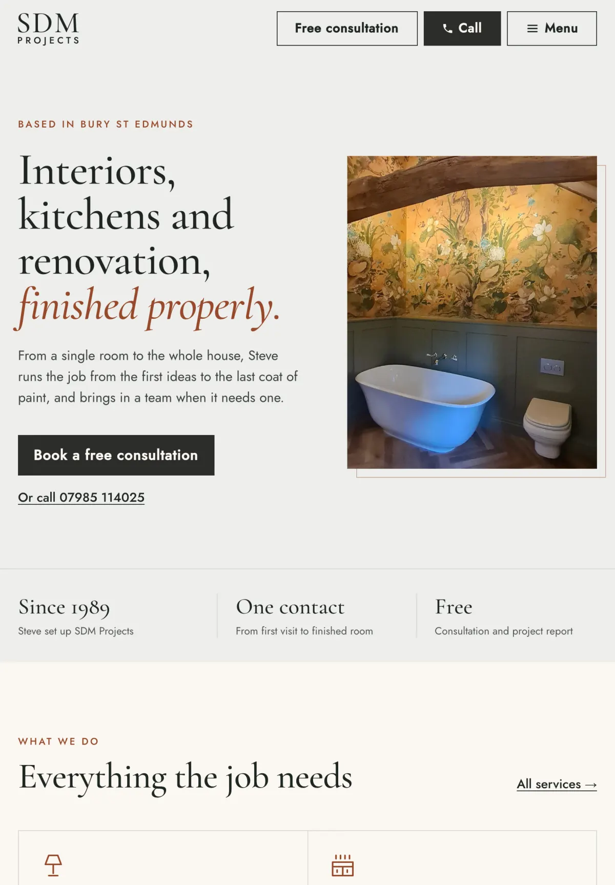 The SDM Projects home page on an iPad.